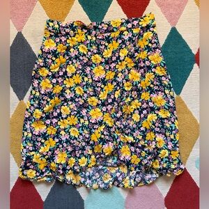 Skies Are Blue Navy Skirt with Yellow & Pink Floral Print - Size M